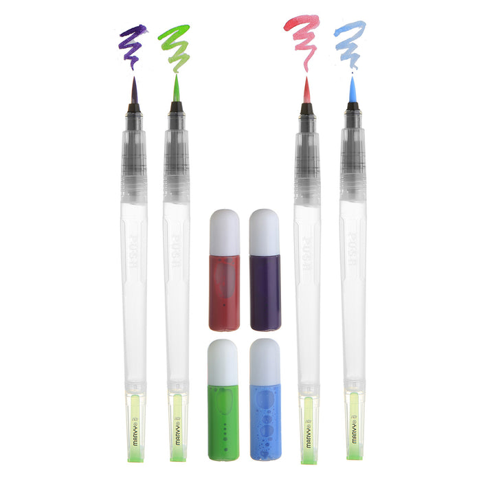 FABRI-INK FLORAL SET with 4 brushes and inks violet, light green, salvia blue, and scarlet