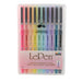 Le Pen ten piece set with yellow, coral pink, pale blue, wisteria, peppermint, pastel peach, pink, dark grey, teal and periwinkle.