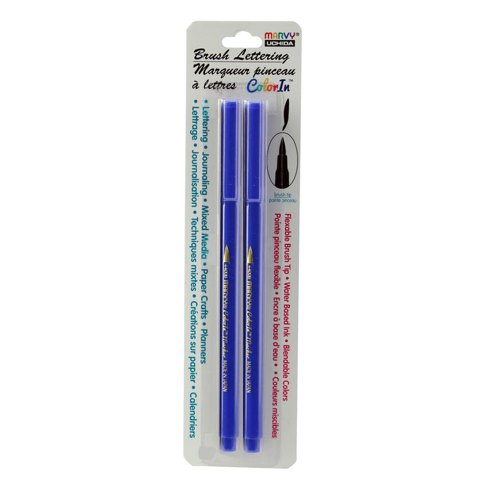 BRUSH LETTERING MARKERS 2 PIECE SET  - BLUE - Marvy Uchida
