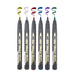 MARVY UCHIDA OPAQUE BRUSH 6 PIECE SET with metallic gold, silver, red, blue, violet and green