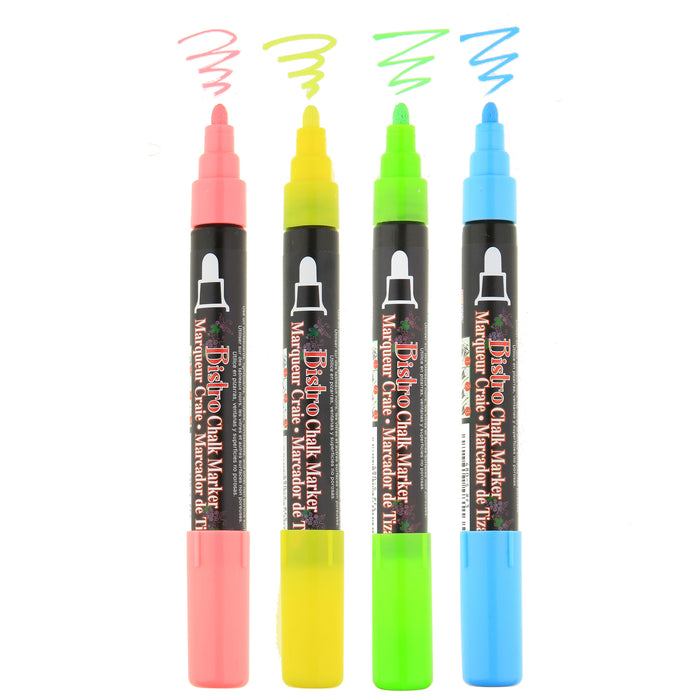 Marvy Uchida Bistro chalk broad tip markers in fluorescent colors.