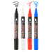 Bistro chalk broad tip marker with cap off showing ink color on a white background. Colors black, white, red, and blue.