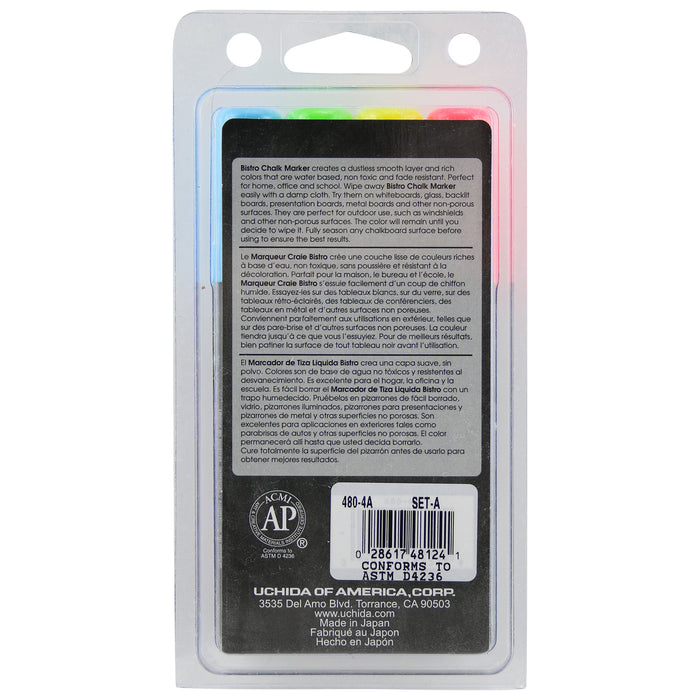 Bistro chalk fluorescent set A broad tip marker package back.