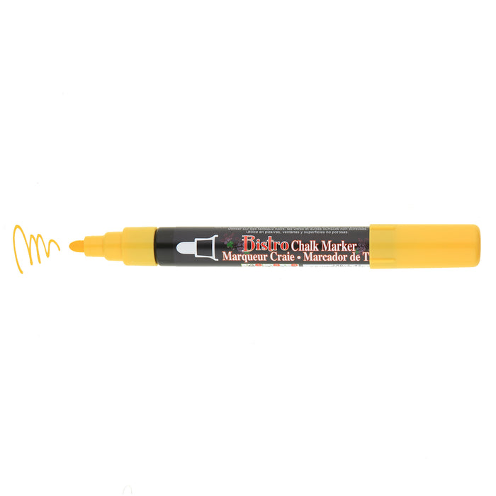 Bistro chalk broad tip yellow with cap off showing ink color on a white background.