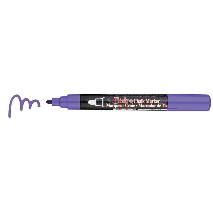 Bistro chalk broad tip violet with cap off showing ink color on a white background.