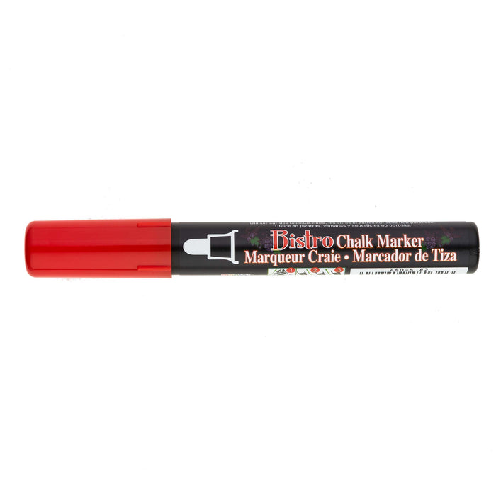 Bistro chalk broad tip red with cap on.