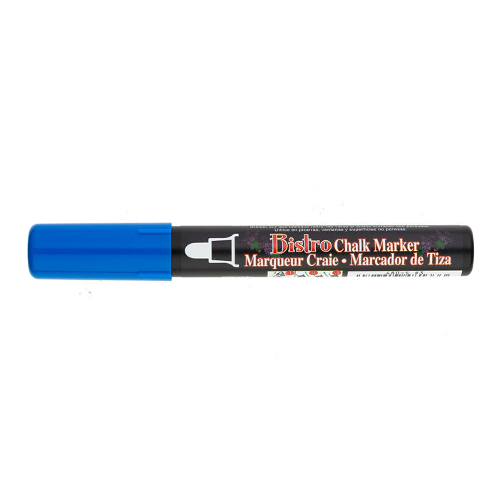 Bistro chalk broad tip blue with cap on.