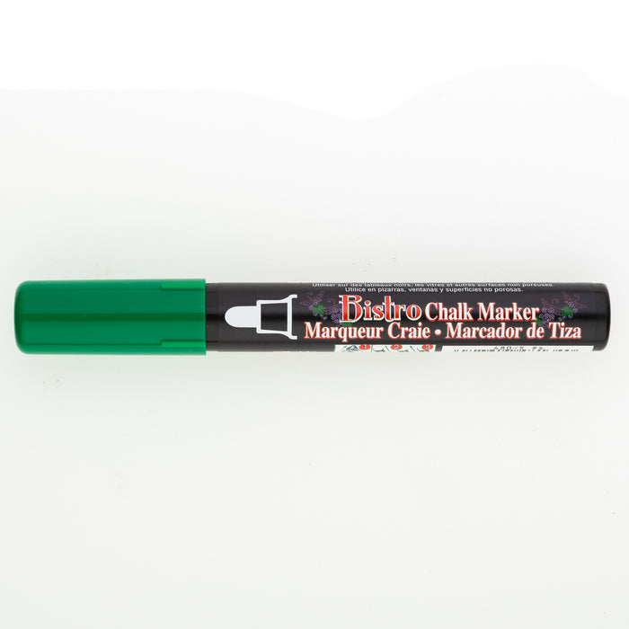 Bistro chalk broad tip green with cap on.