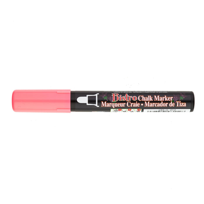 Bistro chalk fluorescent red broad tip with cap on.