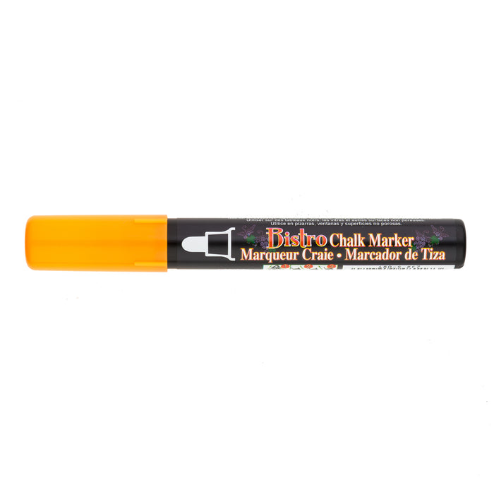 Bistro chalk fluorescent orange broad tip with cap on.