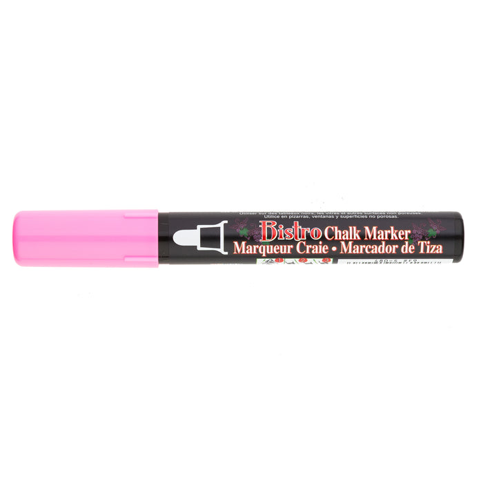 Bistro chalk fluorescent pink broad tip with cap on.
