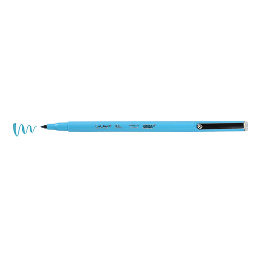 Le pen flex fluorescent blue with cap off and color squiggle at tip
