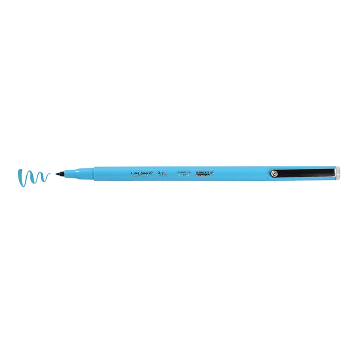 Le pen flex fluorescent blue with cap off and color squiggle at tip