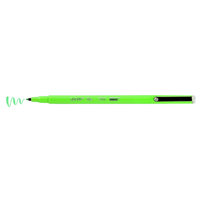 Le pen flex fluorescent green with cap off and color squiggle at tip