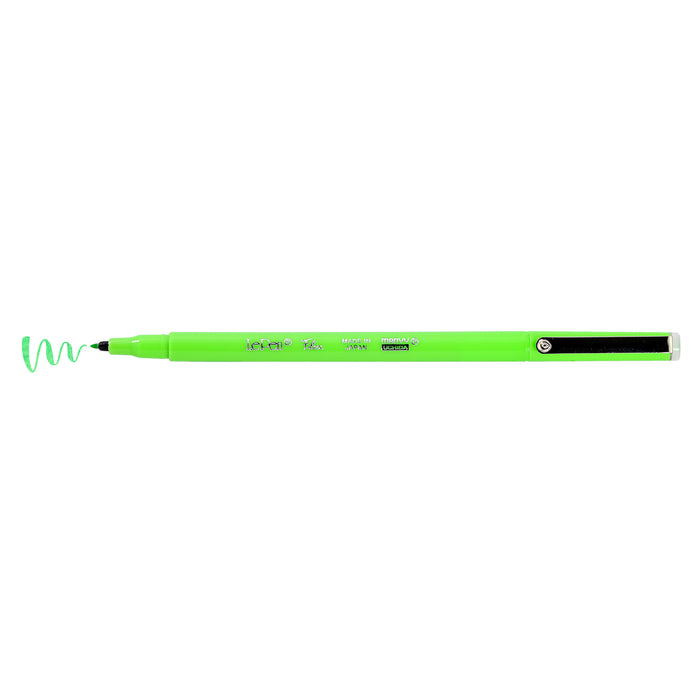 Le pen flex fluorescent green with cap off and color squiggle at tip