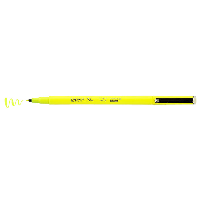 Le pen flex fluorescent yellow with cap off and color squiggle at tip