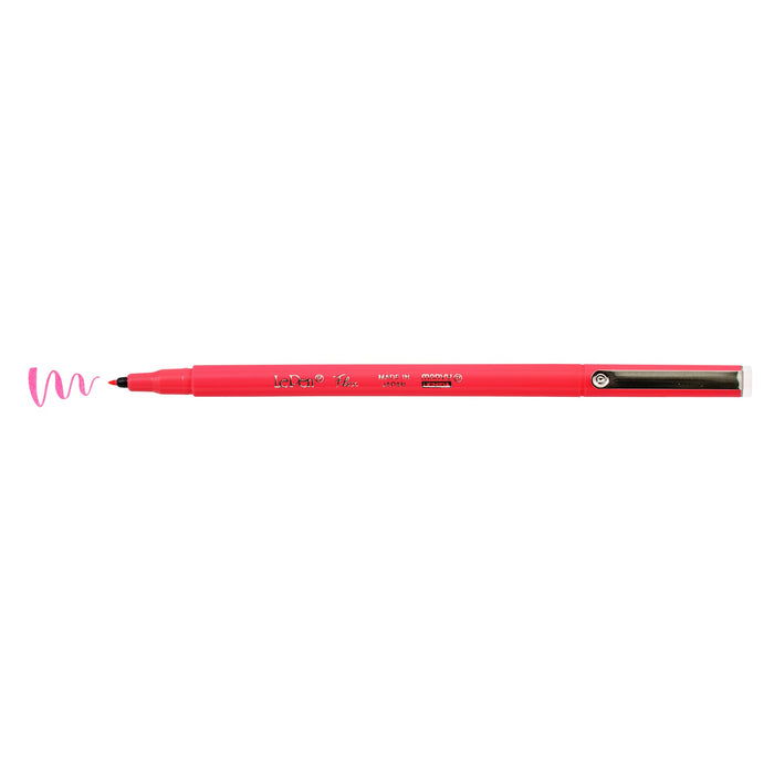 Le pen flex fluorescent pink with cap off and color squiggle at tip