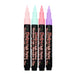 Marvy Uchida Bistro chalk marker four piece set uncapped; showing fine tips. Colors include pastel peach, peppermint, blush pink, and pale violet.