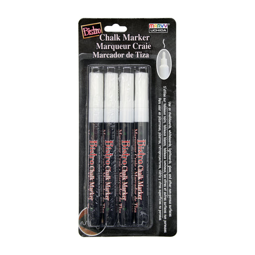 Marvy Uchida Bistro chalk marker extra fine tip four piece set with all white. Color white