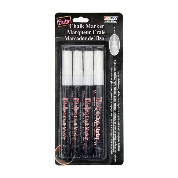 Marvy Uchida Bistro chalk marker extra fine tip four piece set with all white. Color white