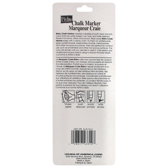 BISTRO CHALK MARKER CHISEL TIP 2 PC METALLIC SET