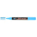 Bistro chalk fluorescent blue chisel tip marker with cap off showing ink color on a white background. 