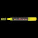 Bistro chalk fluorescent yellow chisel tip marker with cap off showing ink color on a black background. 