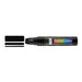 Decocolor acrylic wedge tip marker black with cap off and color lines at tip