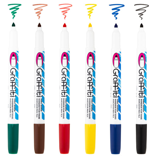 GRAFFITI FABRIC MARKER SET with green, brown, red, yellow, blue and black