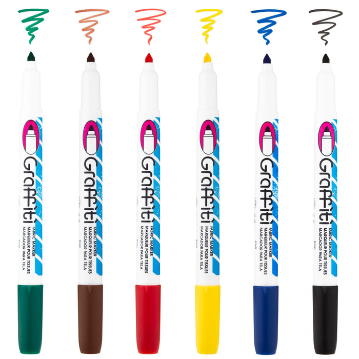 GRAFFITI FABRIC MARKER SET with green, brown, red, yellow, blue and black