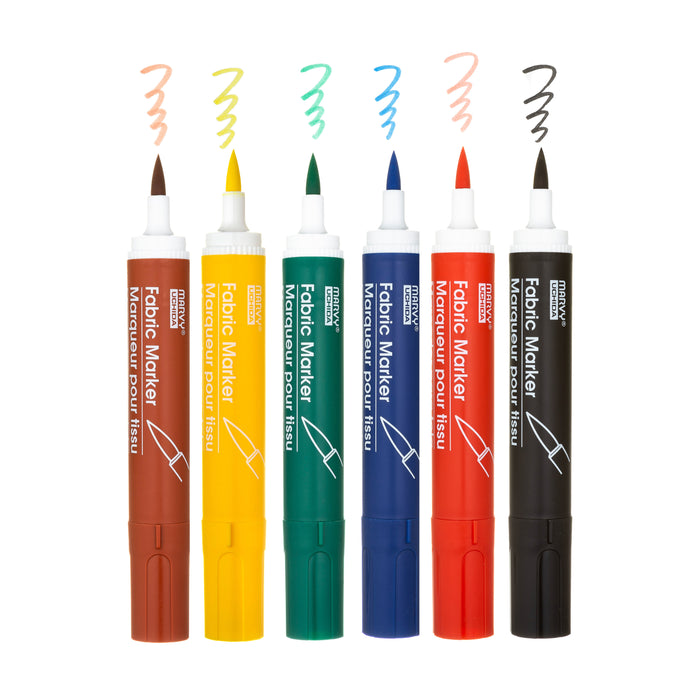FABRIC MARKER BRUSH brown, yellow, green, blue, red and black
